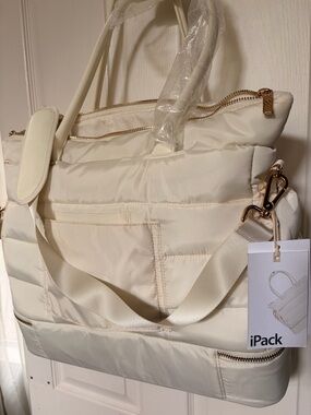 Cream Quilted Women's Tote Bag with Adjustable Strap